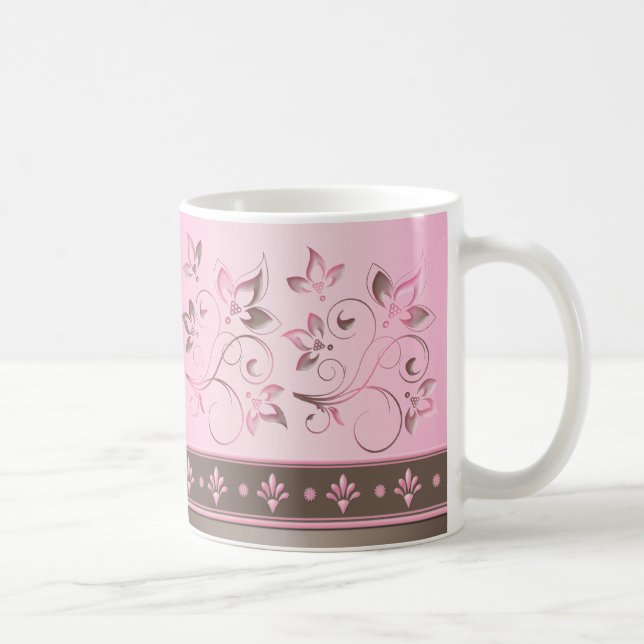 Pink and Brown Floral Ceramic Mug (Right)