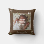 Pink and Brown Floral Custom Photo/Name Pillow