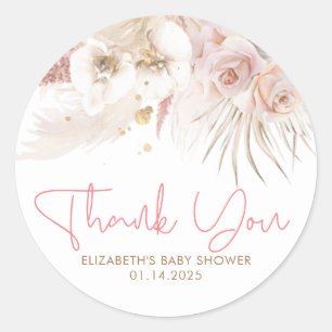 Pink and Brown Floral Exotic Baby Shower Thank You Classic Round Sticker