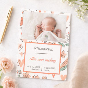 Pink and Brown Floral Heart Baby Announcement