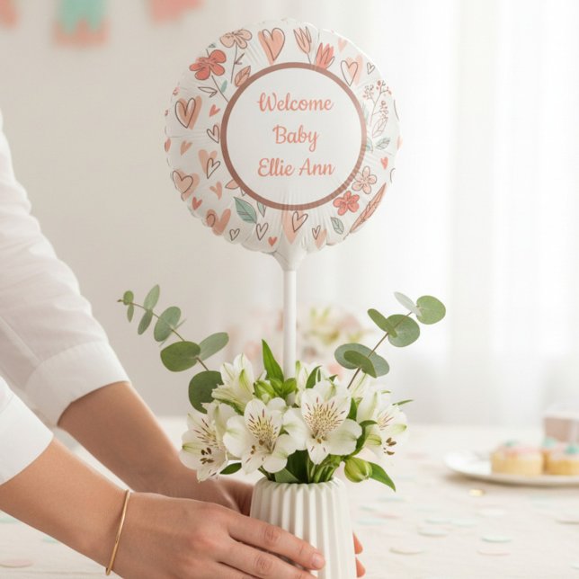 Pink and Brown Floral Heart Welcome Baby Balloon (Creator Uploaded)