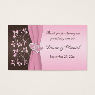 Pink and Brown Floral, Hearts Wedding Favor Tag