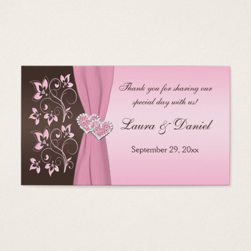Customizable Pink and Brown Floral, Hearts Wedding Favor Tag Business Card Template