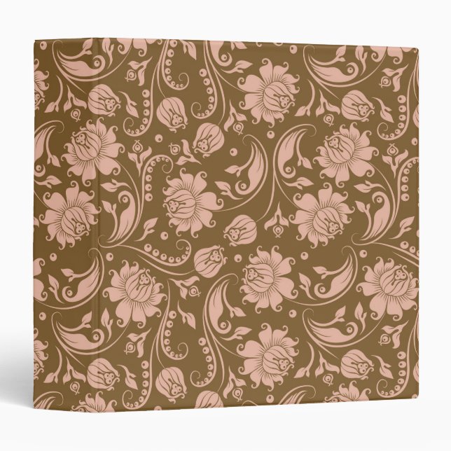 Pink and Brown Floral Pattern 3 Ring Binder (Front/Spine)