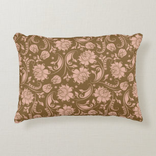 Pink and Brown Floral Pattern Accent Pillow