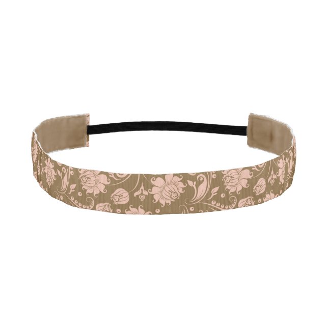 Pink and Brown Floral Pattern Athletic Headband (Front)