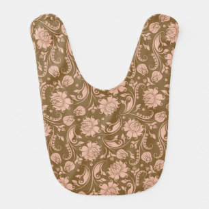 Pink and Brown Floral Pattern Baby Bib