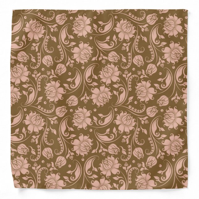 Pink and Brown Floral Pattern Bandana (Front)