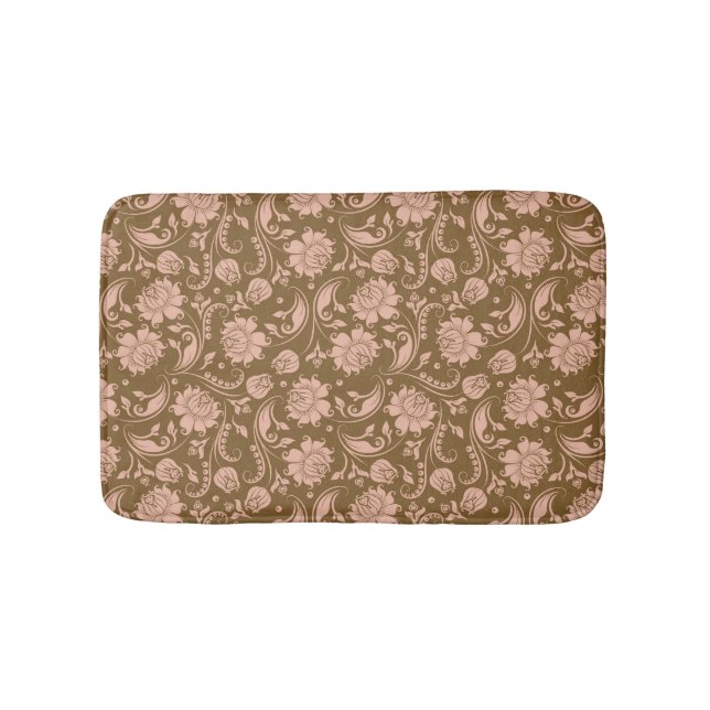 Pink and Brown Floral Pattern Bathroom Mat (Front)