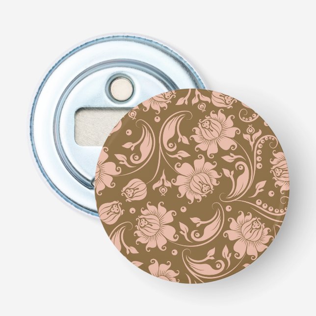 Pink and Brown Floral Pattern Bottle Opener (Front)