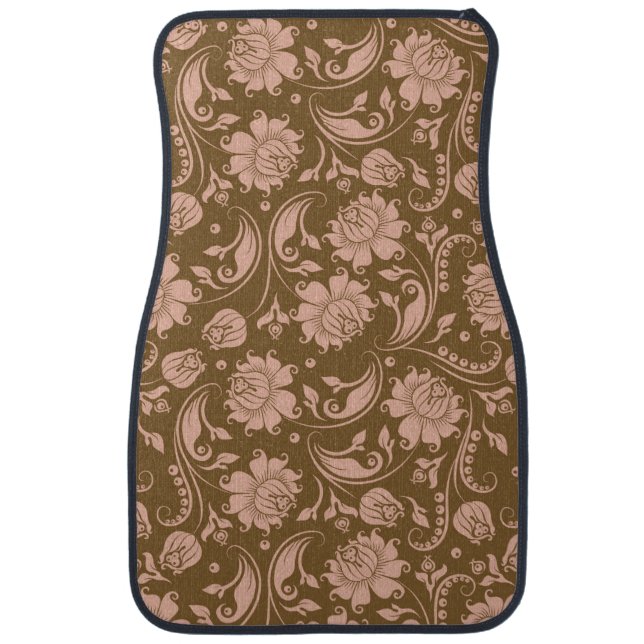 Pink and Brown Floral Pattern Car Floor Mat (Front)