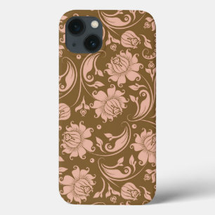 Pink and Brown Floral Pattern iPhone 13 Case