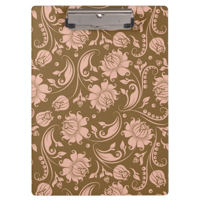 Pink and Brown Floral Pattern Clipboard (Front)