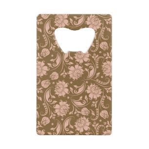 Pink and Brown Floral Pattern Credit Card Bottle Opener