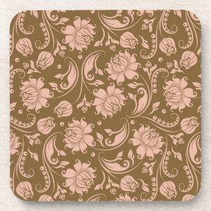 Pink and Brown Floral Pattern Drink Coaster