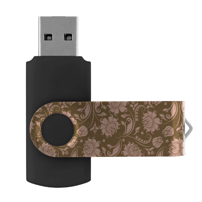 Pink and Brown Floral Pattern Flash Drive (Opened)