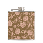 Pink and Brown Floral Pattern Flask