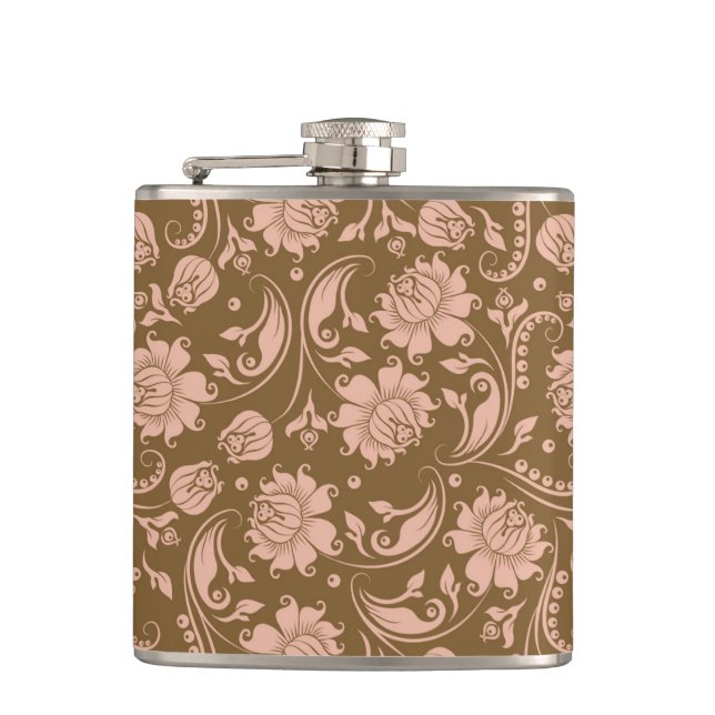 Pink and Brown Floral Pattern Flask (Front)