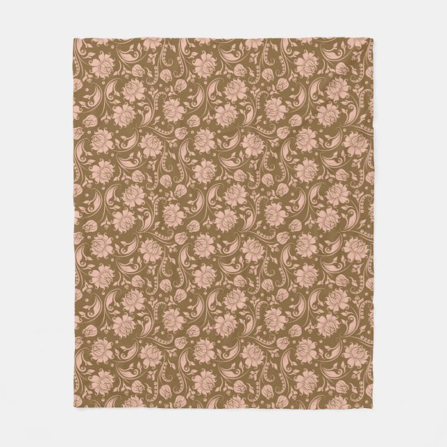 Pink and Brown Floral Pattern Fleece Blanket (Front)
