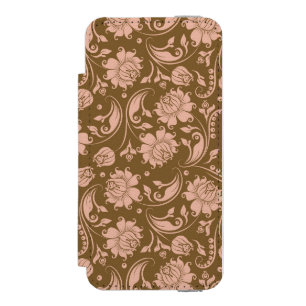 Pink and Brown Floral Pattern Wallet Case For iPhone SE/5/5s
