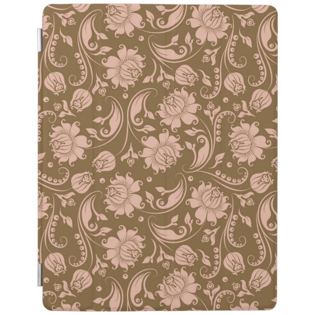 Pink and Brown Floral Pattern iPad Smart Cover (Front)