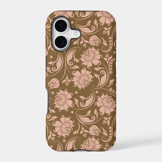 Pink and Brown Floral Pattern Iphone Case (Back)