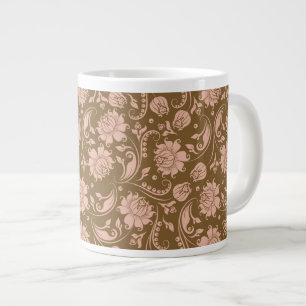 Pink and Brown Floral Pattern Large Coffee Mug