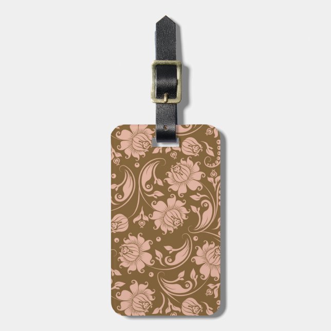 Pink and Brown Floral Pattern Luggage Tag (Front Vertical)
