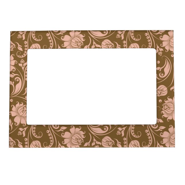 Pink and Brown Floral Pattern Magnetic Photo Frame (Front)