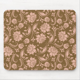 Pink and Brown Floral Pattern Mouse Pad