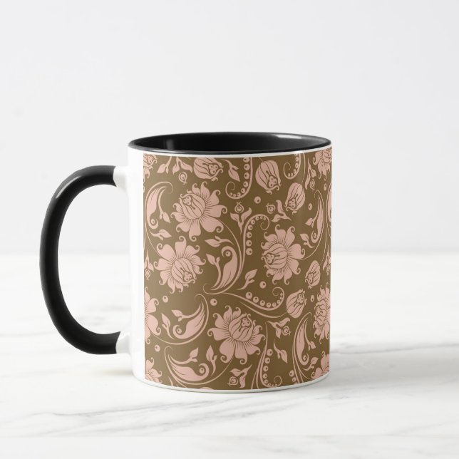 Pink and Brown Floral Pattern Mug (Left)
