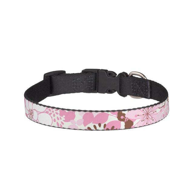 Pink and Brown Floral Pattern Pet Collar (Front)