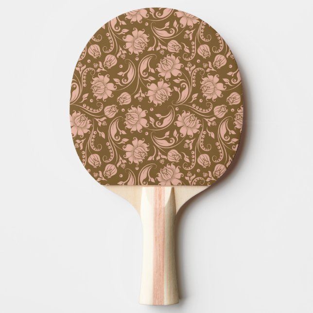 Pink and Brown Floral Pattern Ping-Pong Paddle (Front)