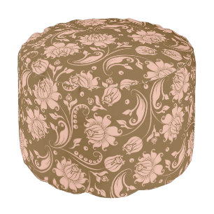 Pink and Brown Floral Pattern Pouf