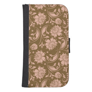 Pink and Brown Floral Pattern Samsung S4 Wallet Case