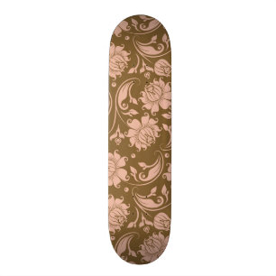 Pink and Brown Floral Pattern Skateboard Deck