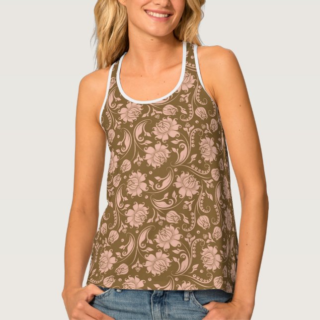 Pink and Brown Floral Pattern Tank Top (Front)