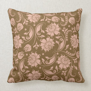 Pink and Brown Floral Pattern Throw Pillow