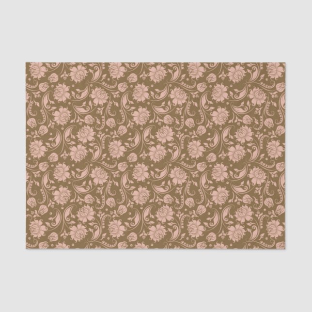 Pink and Brown Floral Pattern Tissue Paper (Front)