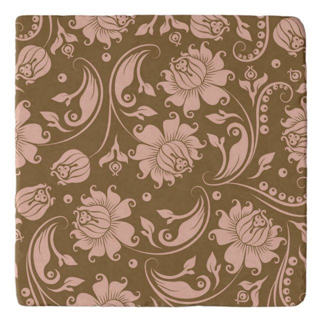 Pink and Brown Floral Pattern Trivet (Front)
