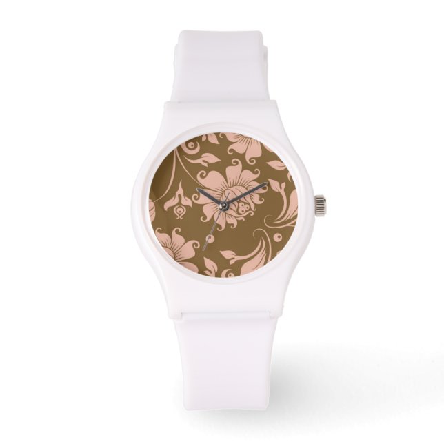 Pink and Brown Floral Pattern Watch (Front)