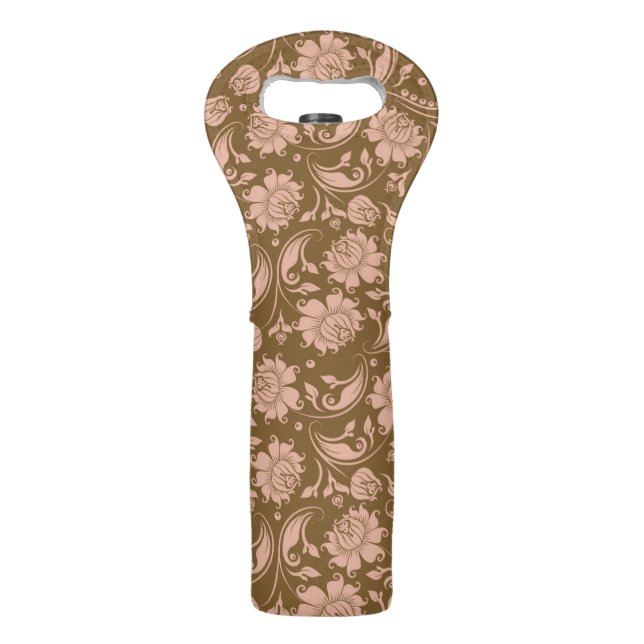 Pink and Brown Floral Pattern Wine Bag (Front)