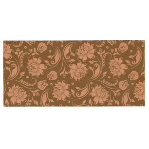 Pink and Brown Floral Pattern Wood Flash Drive