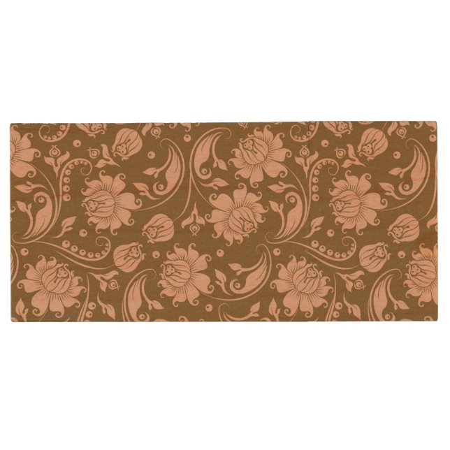 Pink and Brown Floral Pattern Wood Flash Drive (Front)