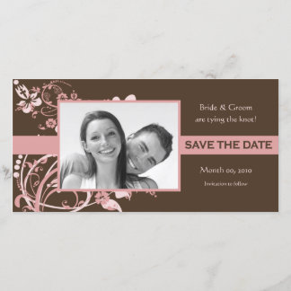 Pink and Brown Floral Save the Date Photo Cards