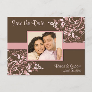 Pink and Brown Floral Save the Date Photo Postcard