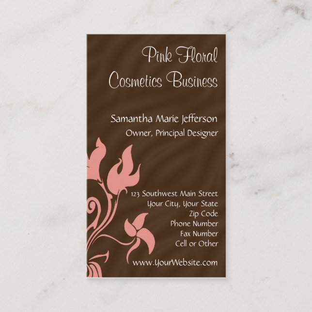 Pink and Brown Floral Swirl Business Card (Front)