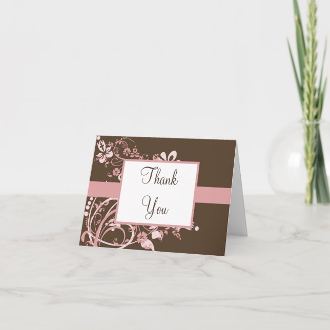 Pink and Brown Floral Thank You Cards (Front)