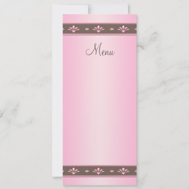 Pink and Brown Floral Wedding Menu Card (Front)