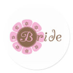 Pink and Brown Flower Bride Classic Round Sticker